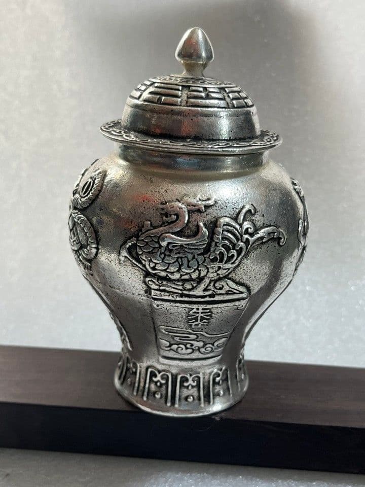 四大神獣模様将軍缶 銅製品 工芸品 置物
