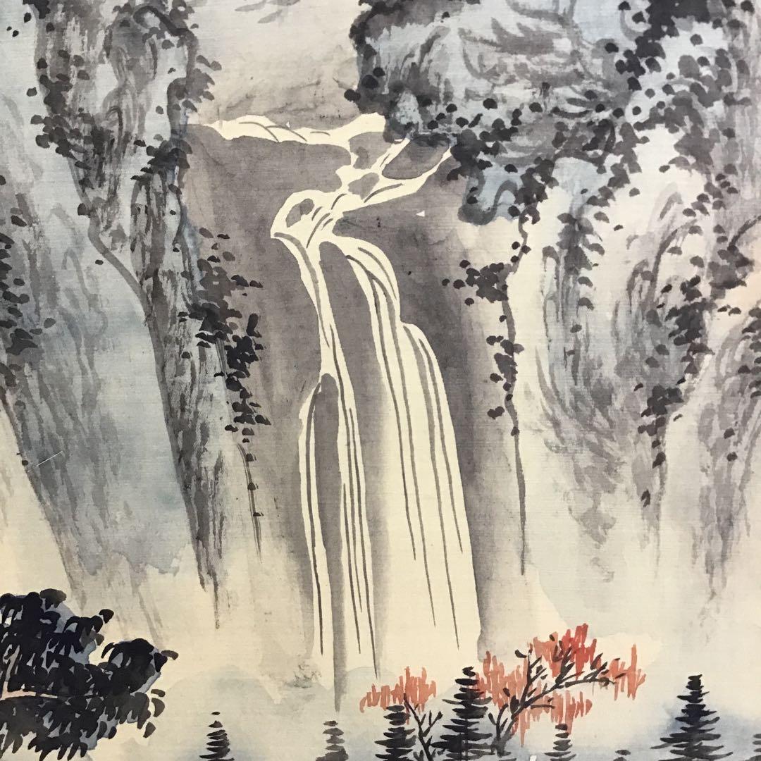 K茶道具　掛軸　絹本山水大立軸　上海外文書店扱い品　紙箱　S1004KJ