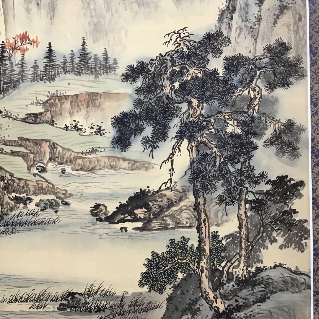 K茶道具　掛軸　絹本山水大立軸　上海外文書店扱い品　紙箱　S1004KJ