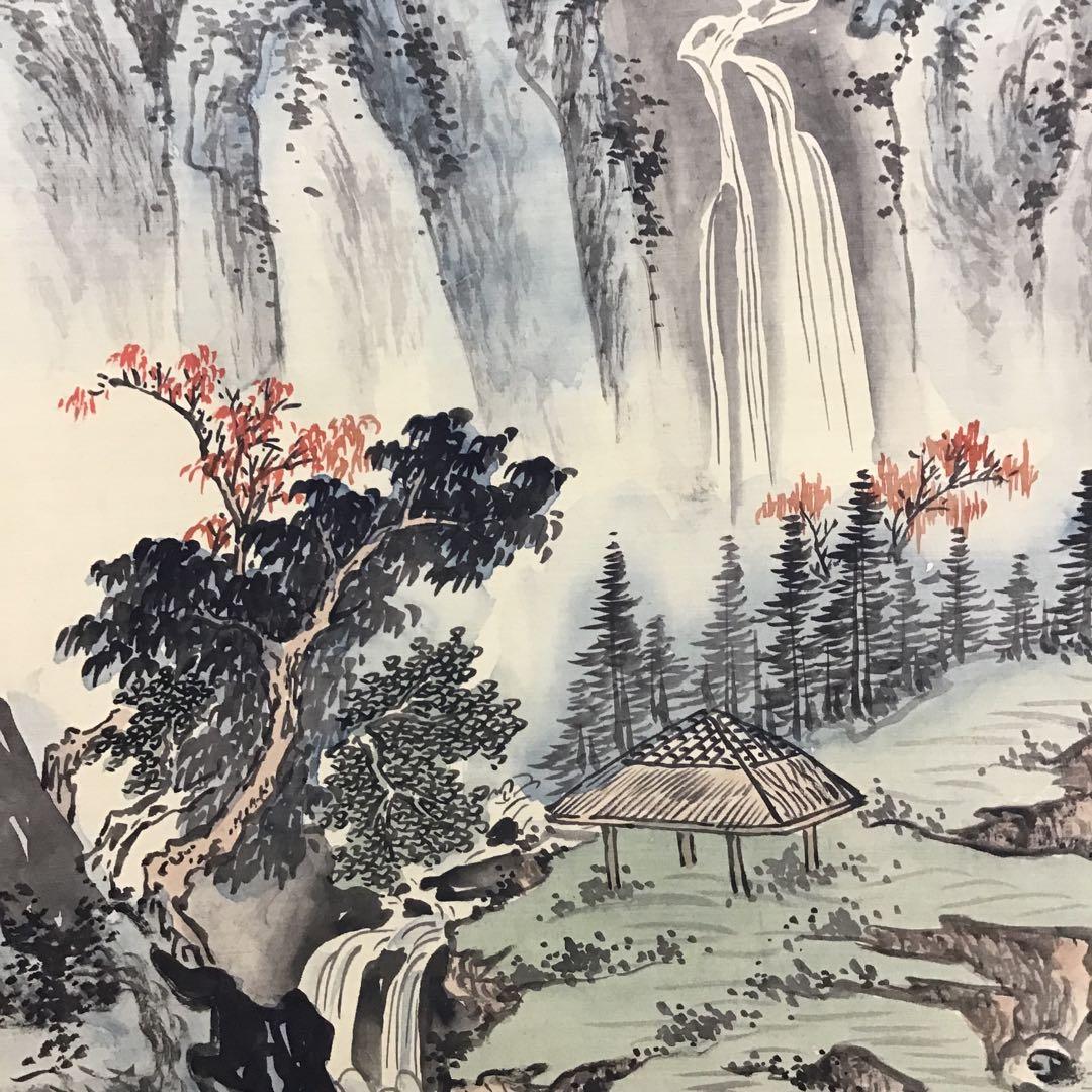 K茶道具　掛軸　絹本山水大立軸　上海外文書店扱い品　紙箱　S1004KJ