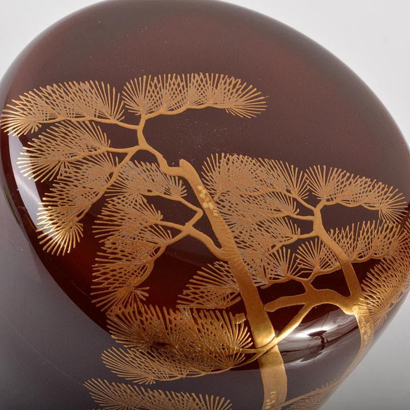 京塗師　平安祥雲（吉田祥雲）作　三本松蒔絵　内銀地　大棗　共箱　D　R6570