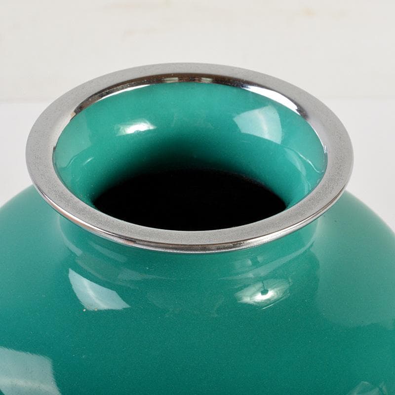 七宝焼　翡翠釉　牡丹文　花瓶　唐木台付　時代箱　C　6690