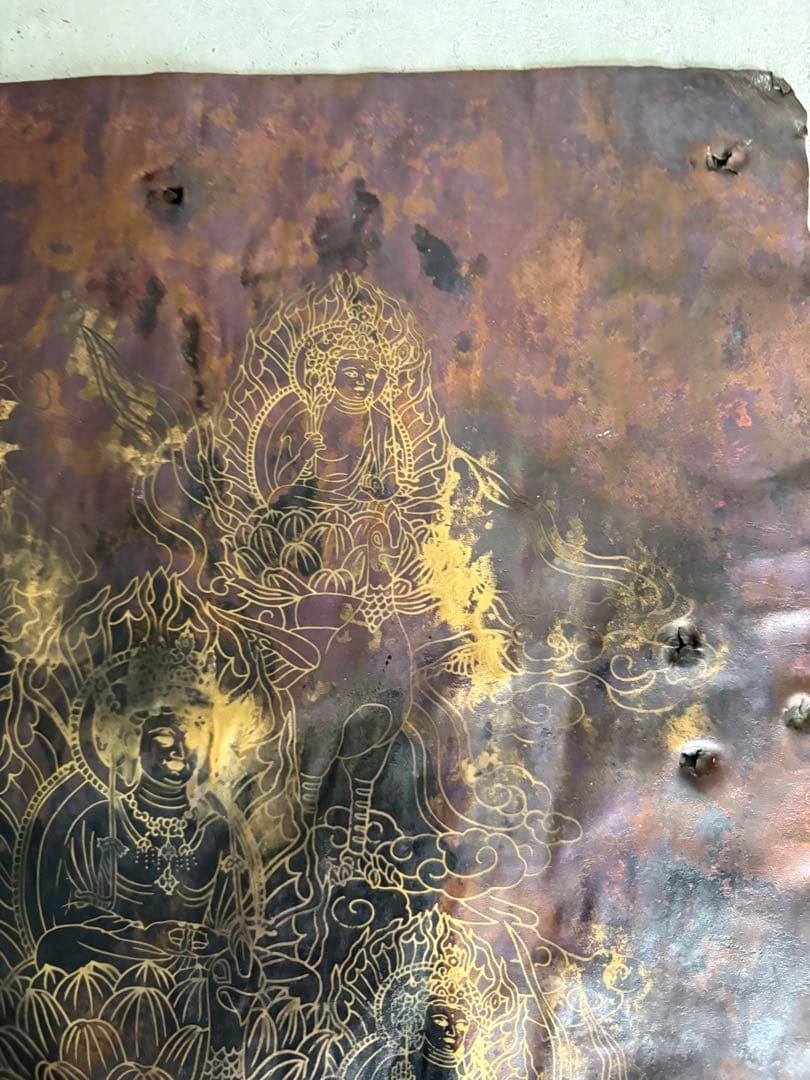 銅板　仏画　鳥に乗った仏様