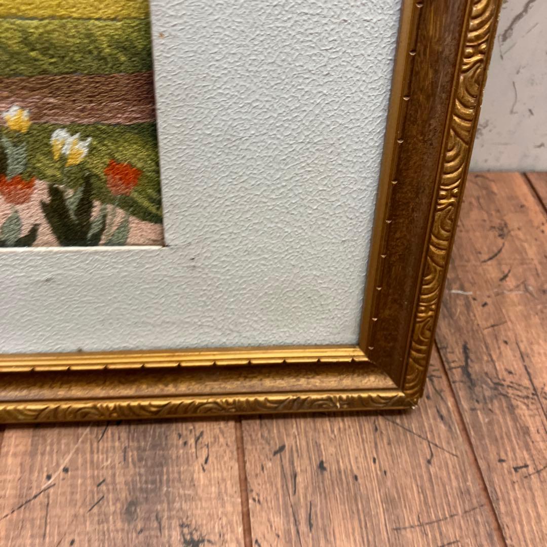 北欧レトロ 白鳥と湖 刺繍画 風景画 絵画 額縁 額装 アート 美術 芸術 飾り