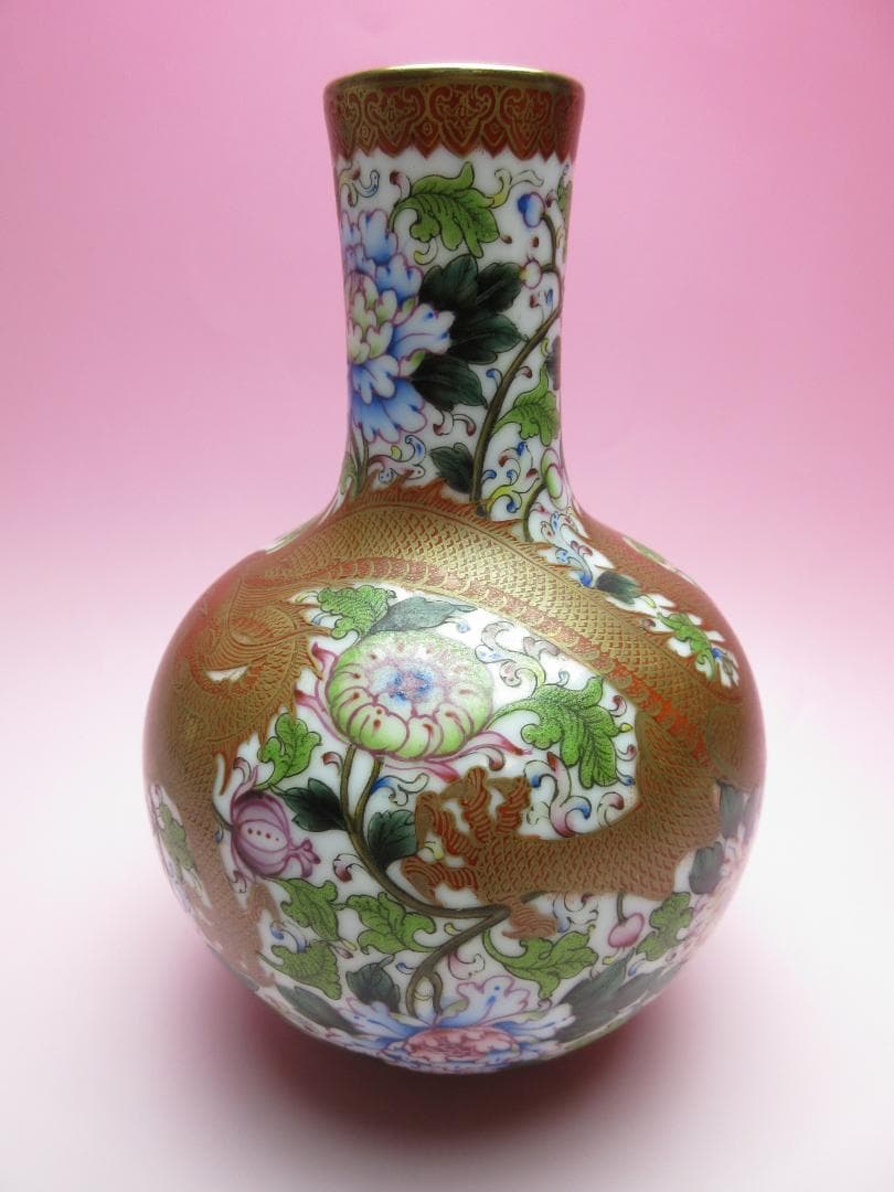 大清乾隆年製 銘 龍模様 花瓶　61230