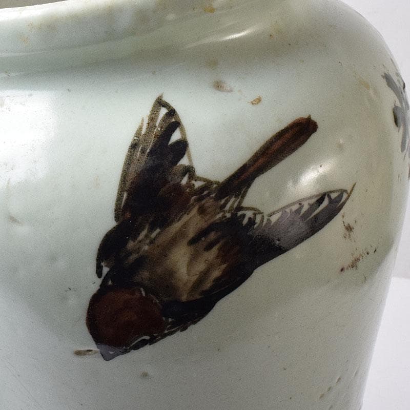 瀬戸焼　古瀬戸　青磁色絵花鳥文瓶　一対　J　R8751H