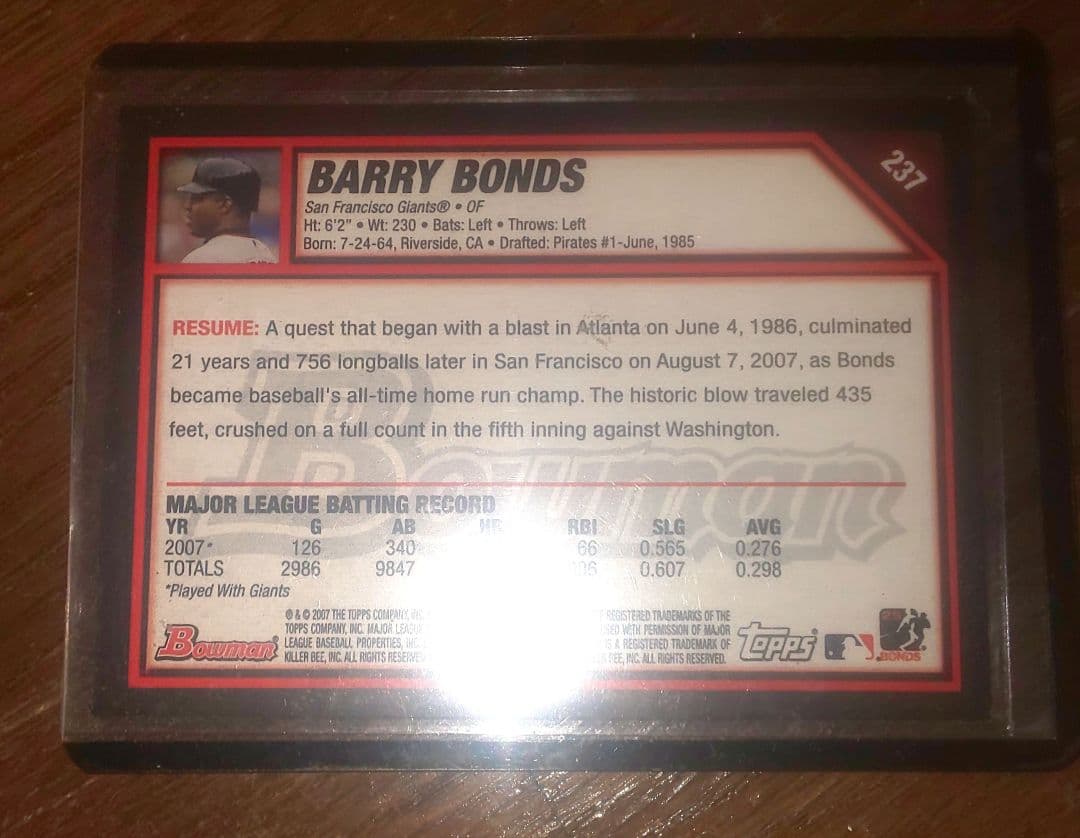 バリーボンズ サイン入りカード 正月値引き中