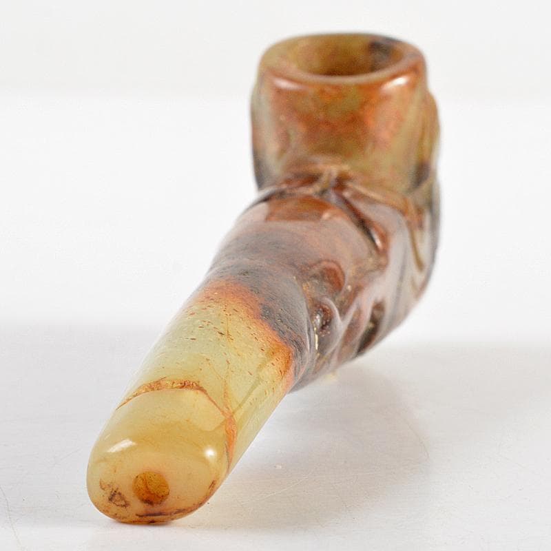 中国　玉石彫刻　神獣刻　パイプ　煙管　喫煙具　V　R5837