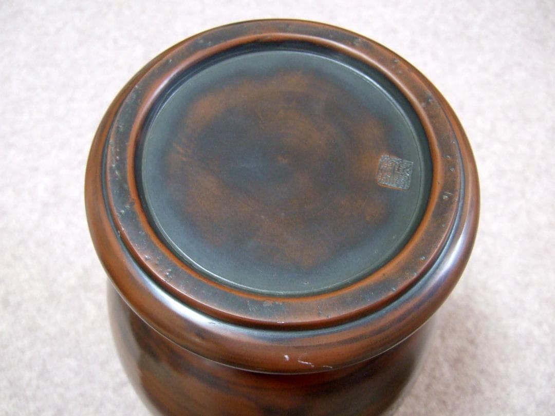 中国美術 欽州 泥興陶 山水彫刻 浮彫 窯変 飾り壺 / 富士山 花瓶 花器