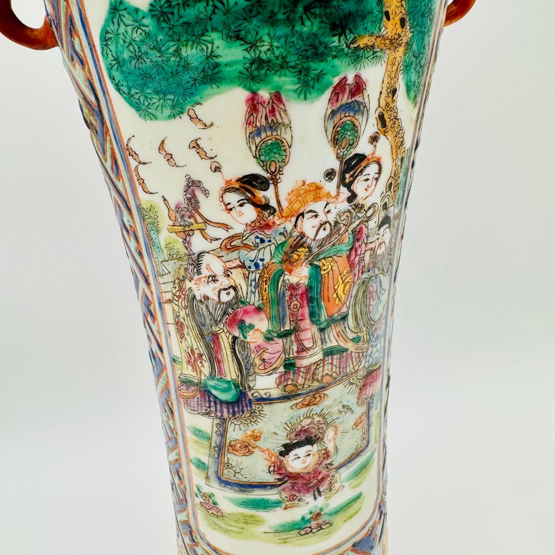 【中国　大清嘉慶年製　粉彩唐美人図象耳花瓶】骨董　アンティーク　時代箱