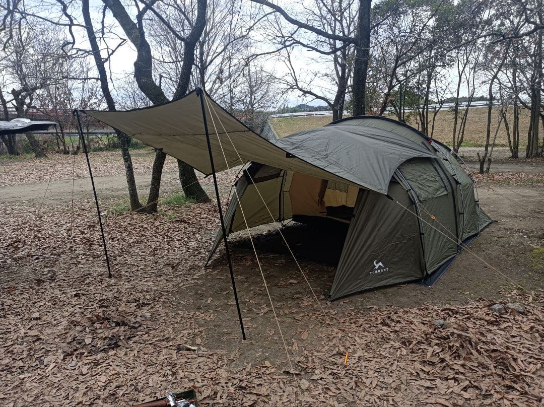 TOMOUNTオリーブグリーン ドーム型4人用テント タープ(バンドック)付き
