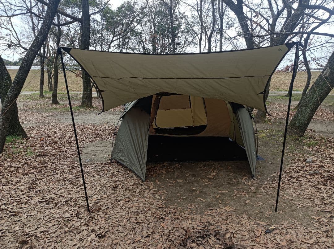 TOMOUNTオリーブグリーン ドーム型4人用テント タープ(バンドック)付き