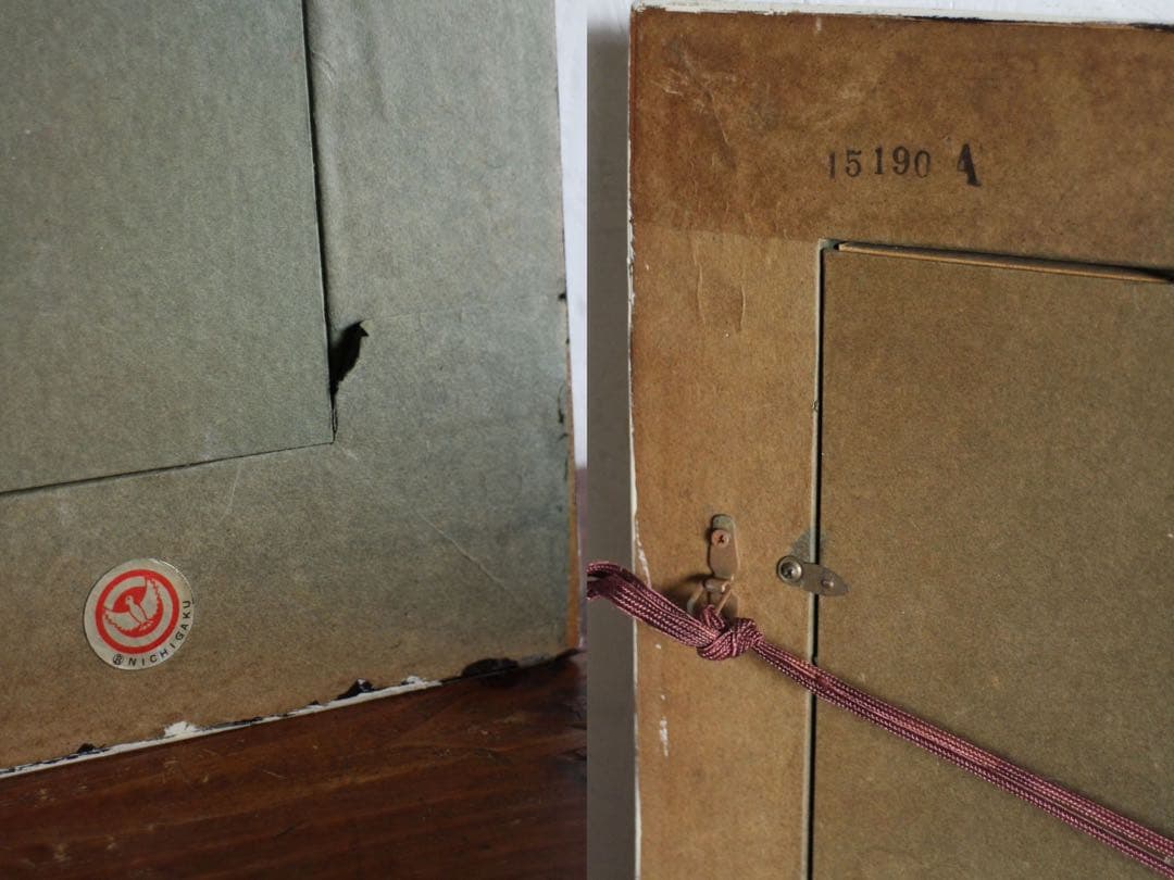 T926　アンティーク額装　シルクに描かれた少女達の絵画ヴィンテージディスプレイ