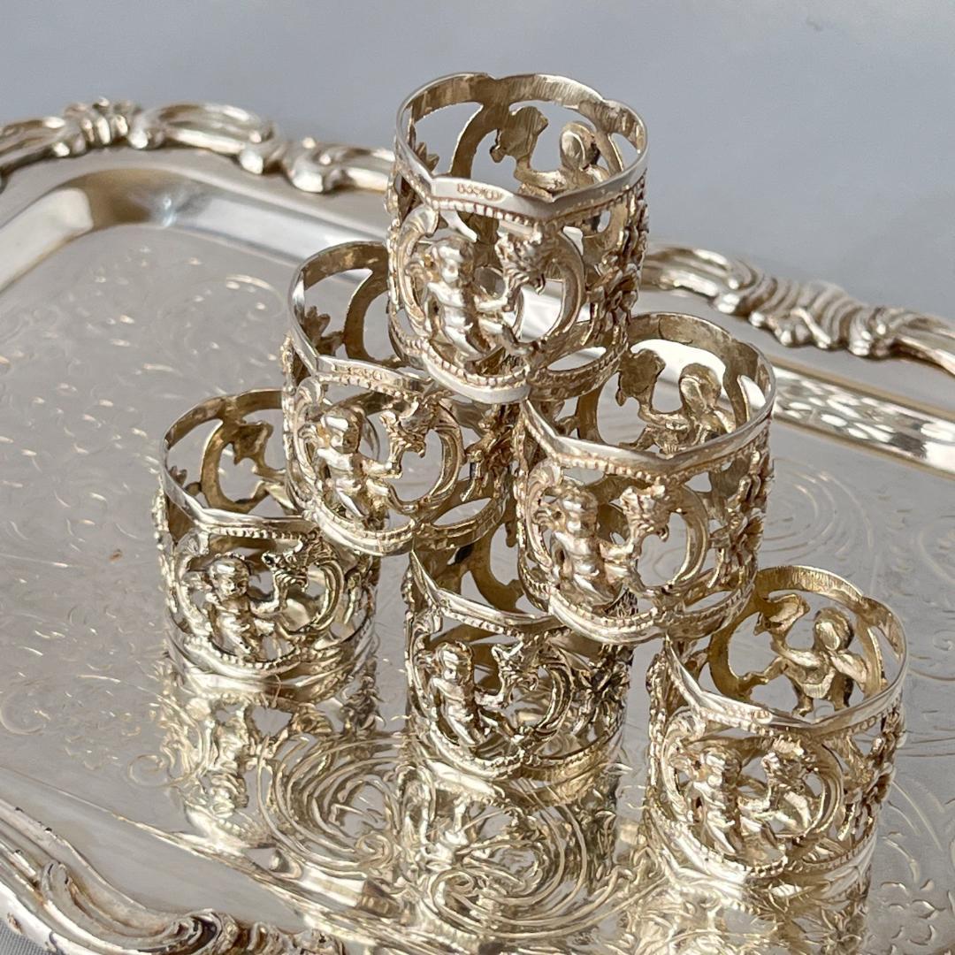 【ALBO】 薔薇と天使のナプキンリング 6個【純銀】