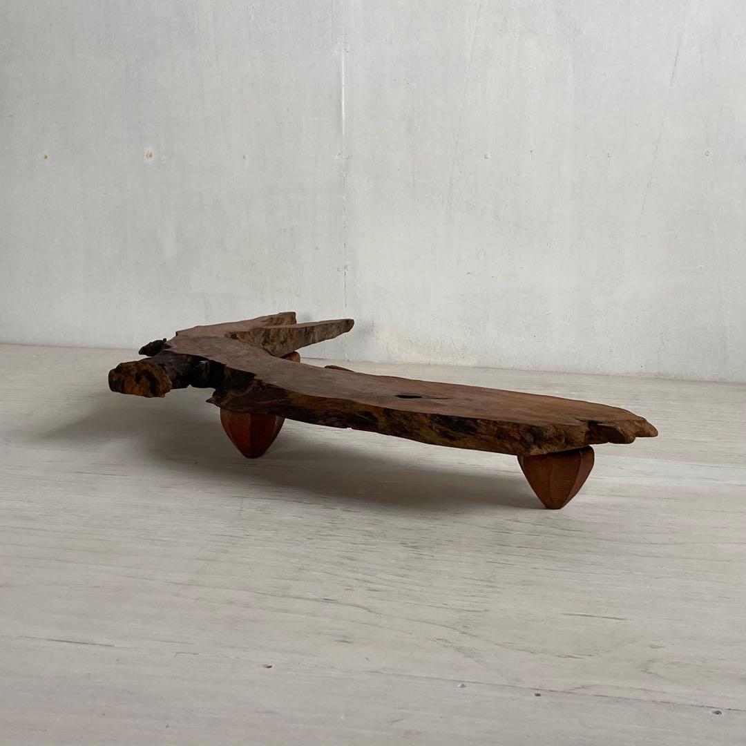 古い木製 展示台 花台 ローテーブル 欅一枚板 耳付き