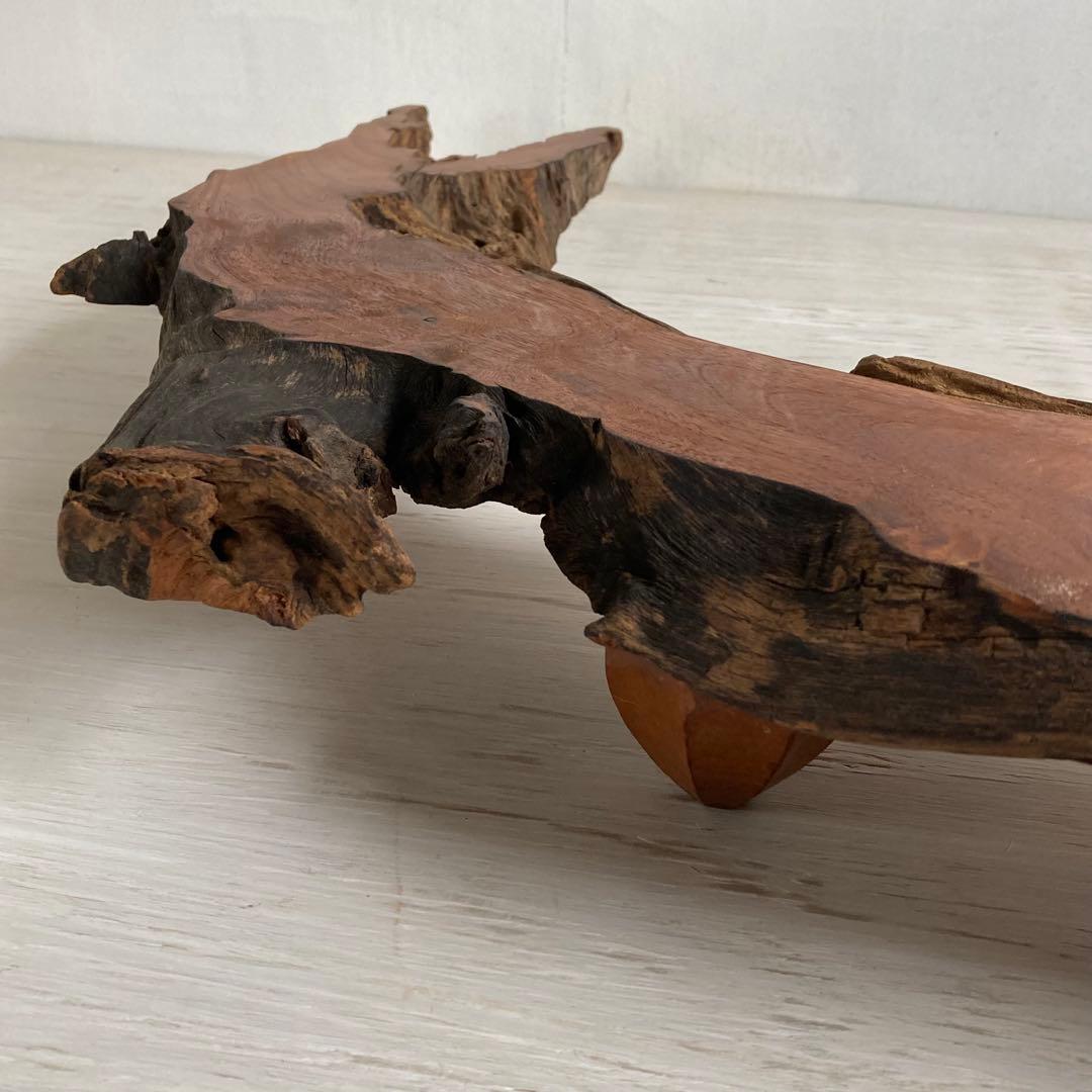 古い木製 展示台 花台 ローテーブル 欅一枚板 耳付き