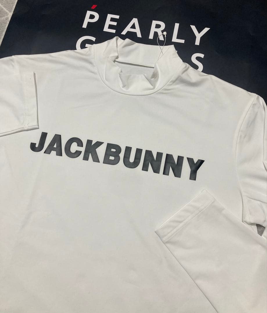 新品 パーリーゲイツ ジャックバニー 起毛ベア天 モックネックシャツ(5)L/白