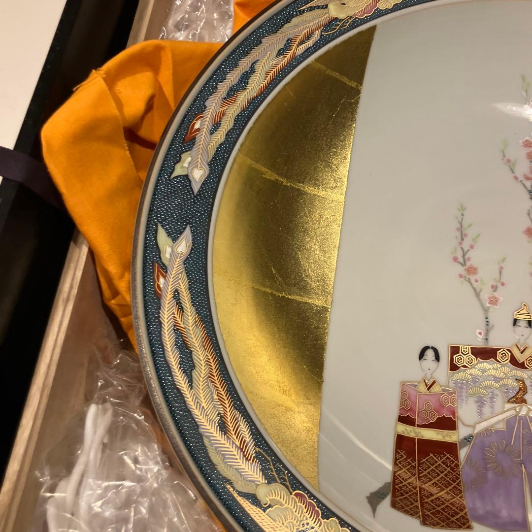 九谷焼◆皇太后階下御麗筆 / 雛之図 大皿◆金彩 謹製復刻 飾り皿 立ち雛