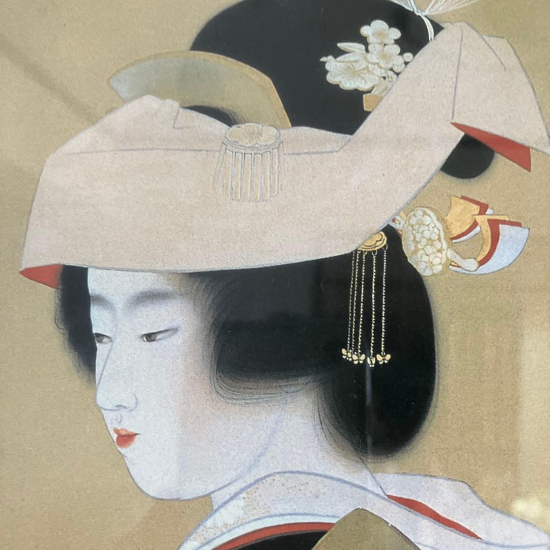 日本画 女性の肖像 木製フレーム付き