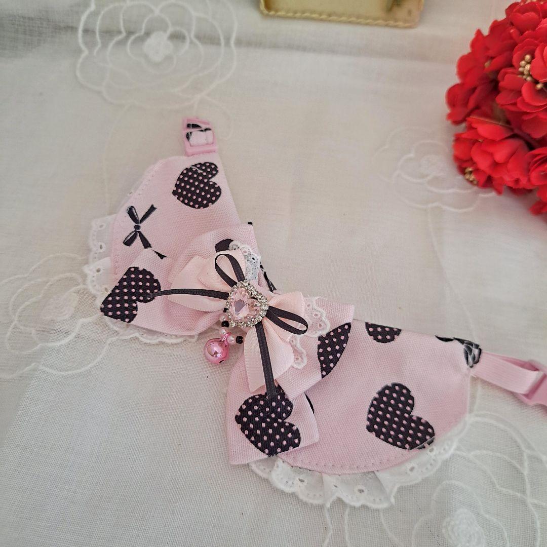 バレンタインハート柄(ピンク)わんちゃん猫ちゃん用襟付き首輪