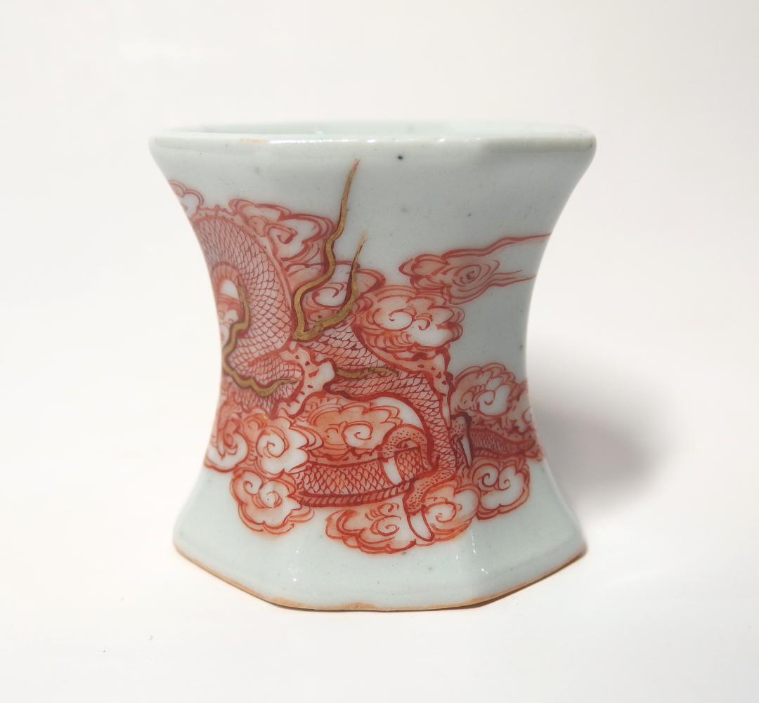 赤絵細描雲龍図蓋置/茶道具/珍品