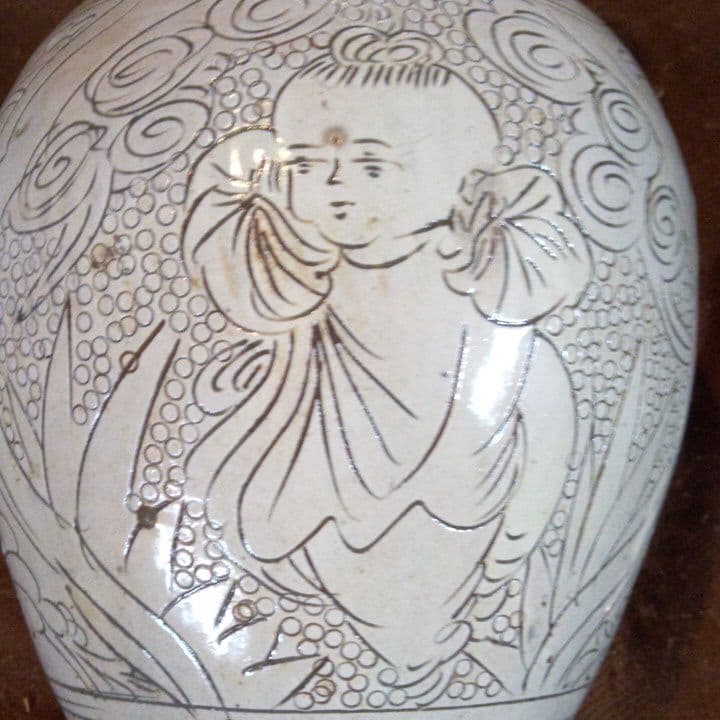 中国陶磁器　磁州窯　人物壺