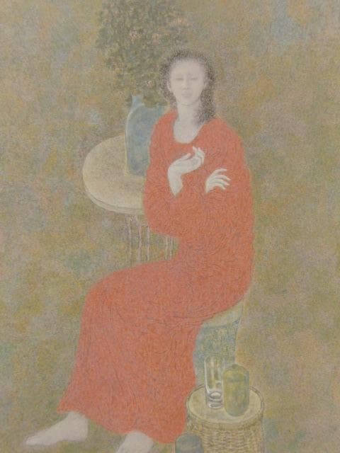 高山辰雄、【聴】、希少な額装用画集より、新品額装付、状態良好