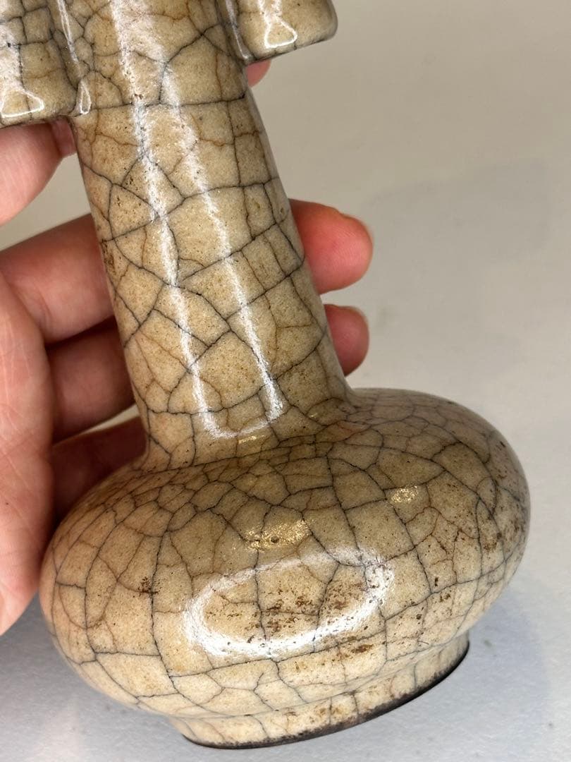 中国 宋代 哥窯 貫耳瓶 花瓶 開片釉 古陶磁 骨董品 時代物