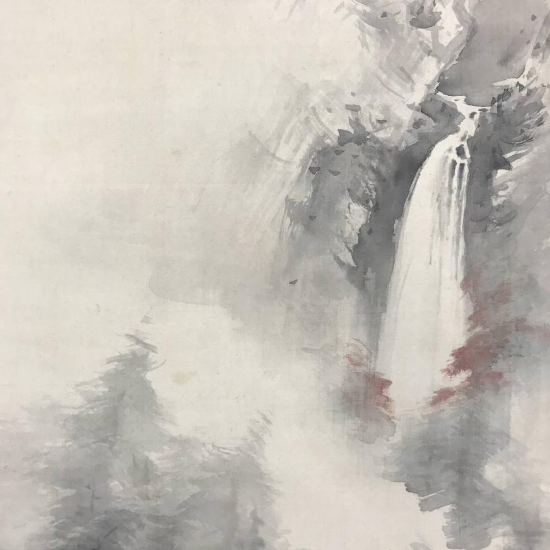 真作/五雲/紅葉山渓図/山水図/滝図/渓谷図/秋山図/掛軸☆宝船☆AE-416