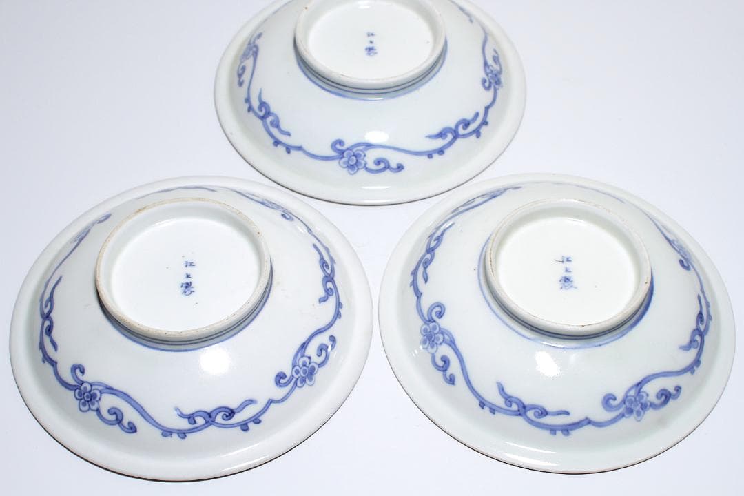 明治期 有田焼『江上製(江上熊之助)』染錦紅葉図 上手五寸皿 三客揃