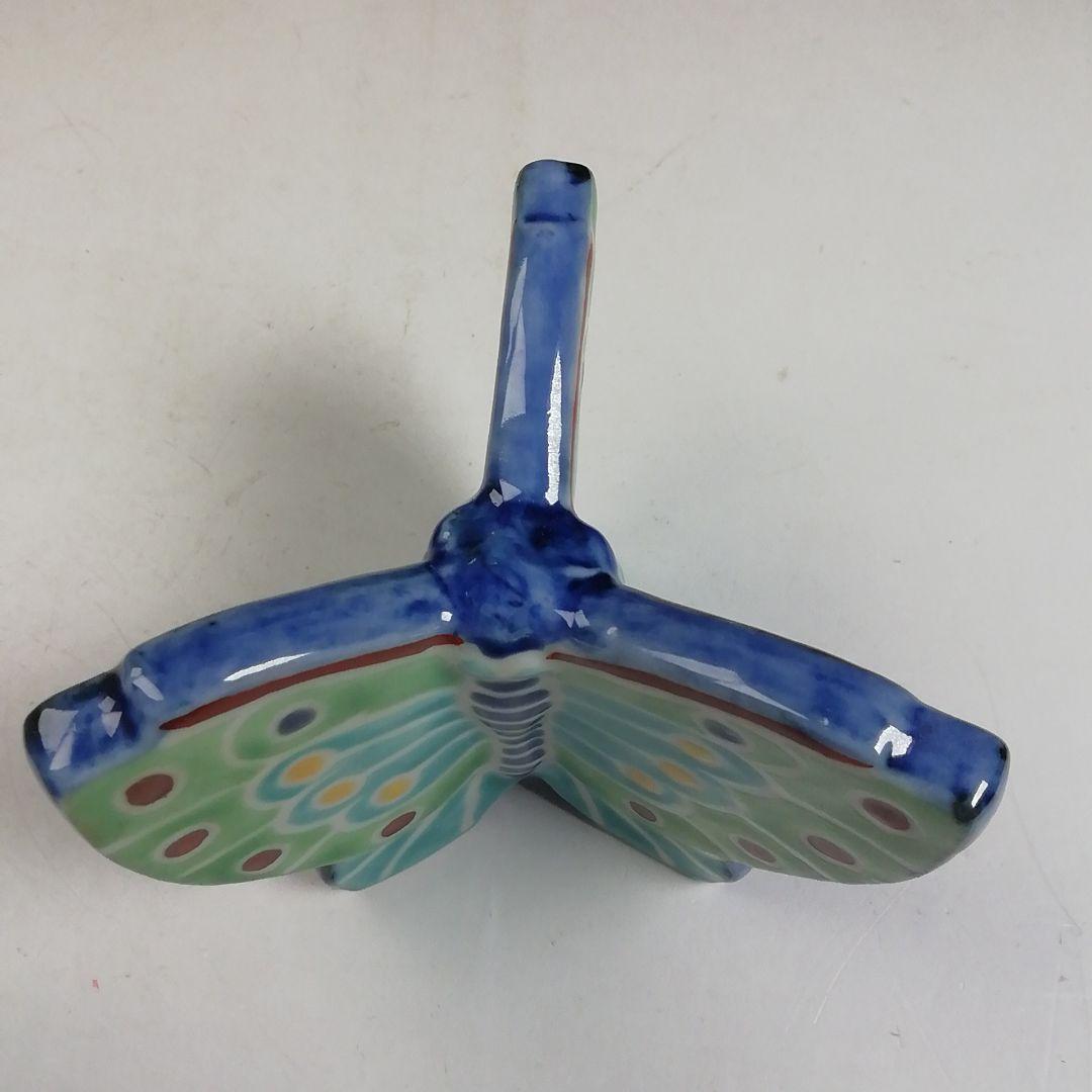 Ｗ８　蓋置　『色絵　三ツ蝶』『高野昭阿弥 造』　共箱　茶道具