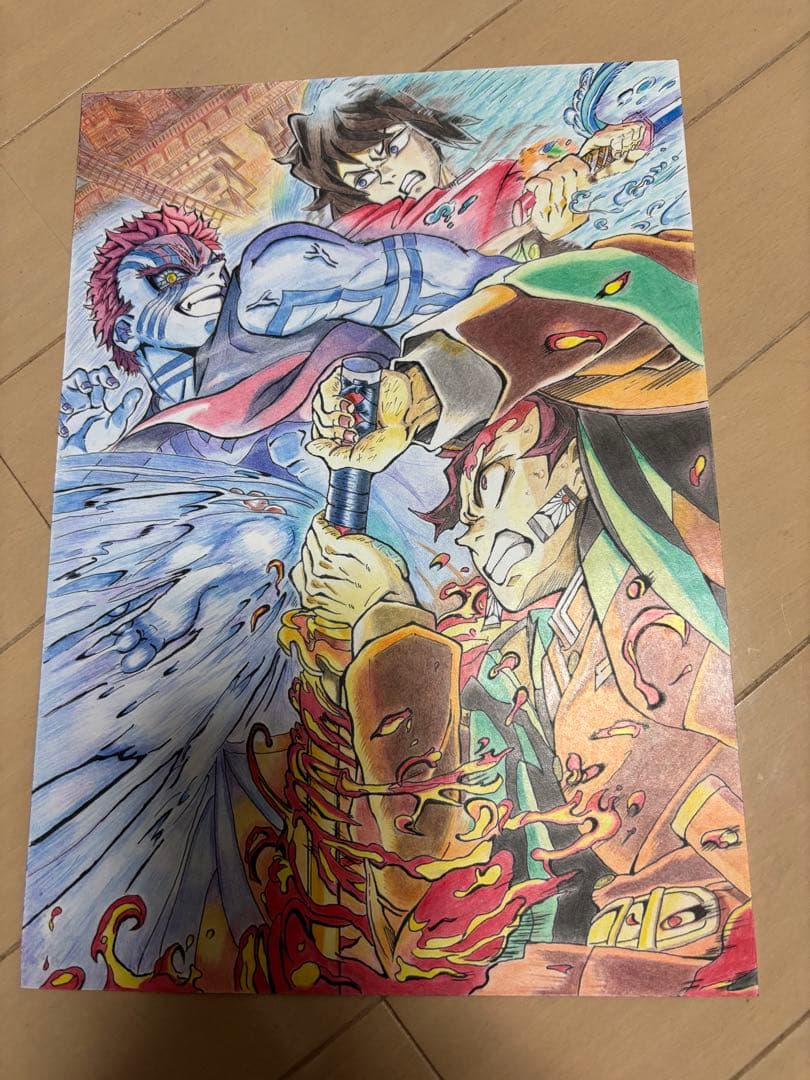 鬼滅の刃　手描き　イラスト　色鉛筆