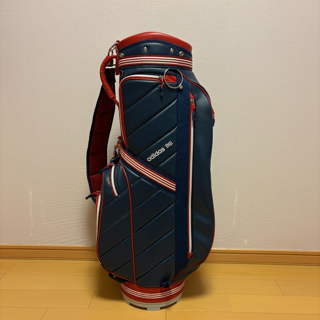 希少　アディダス　キャディバッグ　ゴルフバッグ　ネイビーxレッド　ギンガム