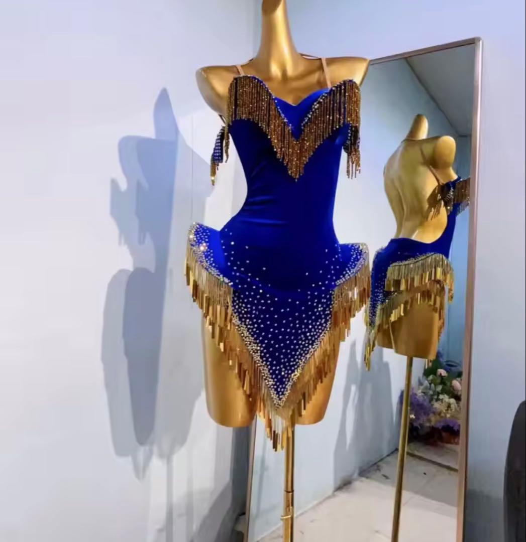 社交ダンス　ラテンドレス　ロイヤルブルー　アクセサリーのおまけ付き
