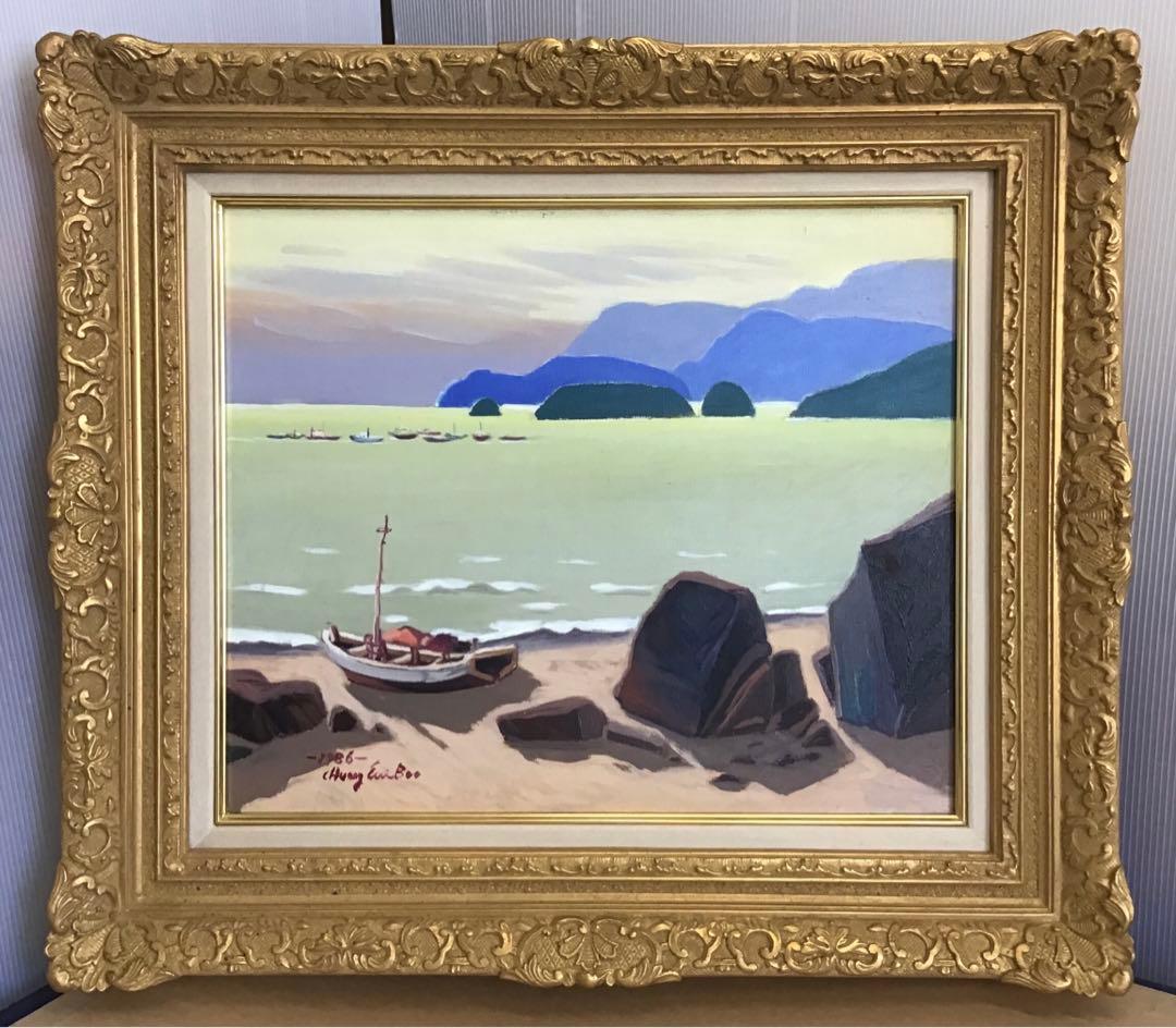 絵画　油彩画　日没　８号　鄭義富作　韓国アーティスト　共箱　S1017KG