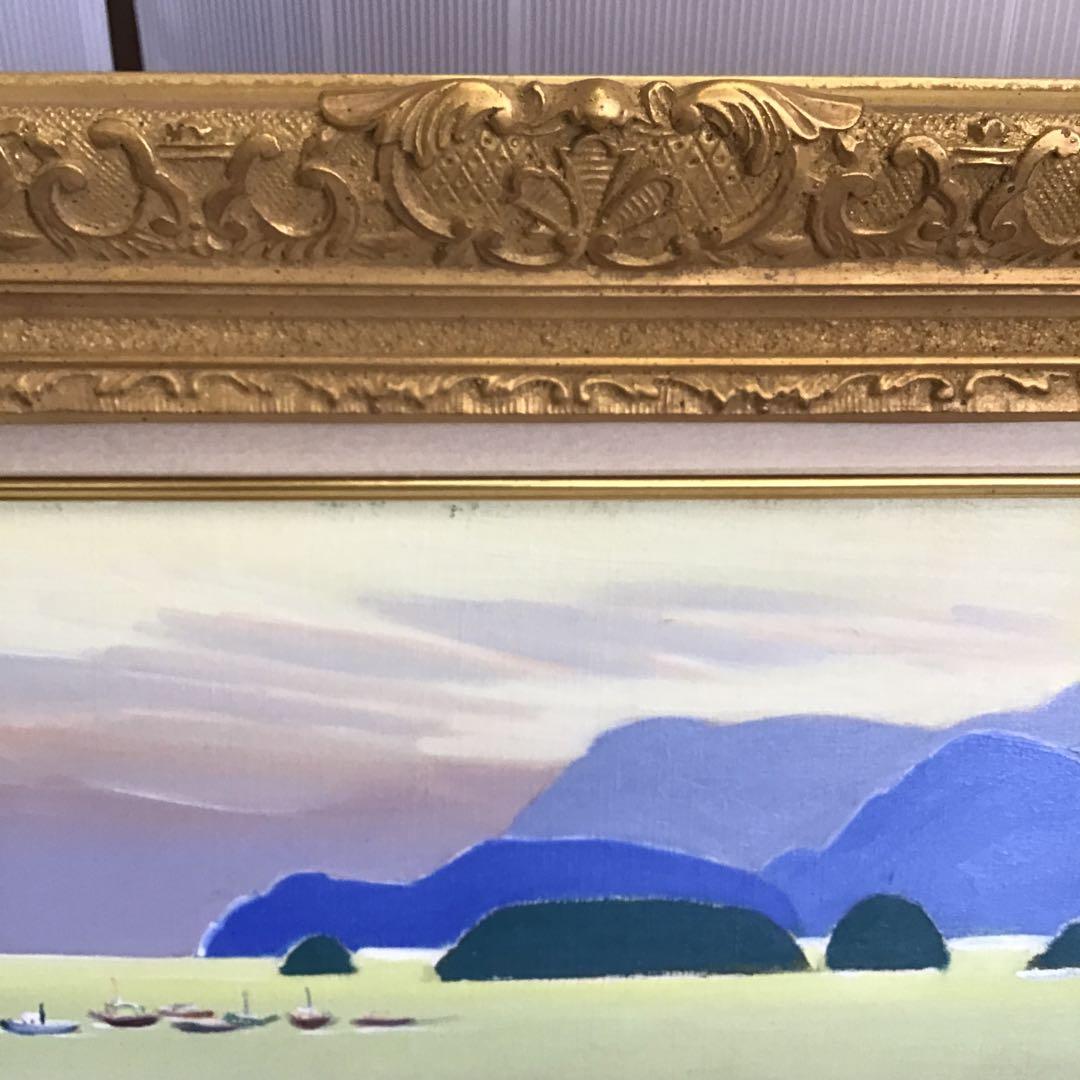 絵画　油彩画　日没　８号　鄭義富作　韓国アーティスト　共箱　S1017KG