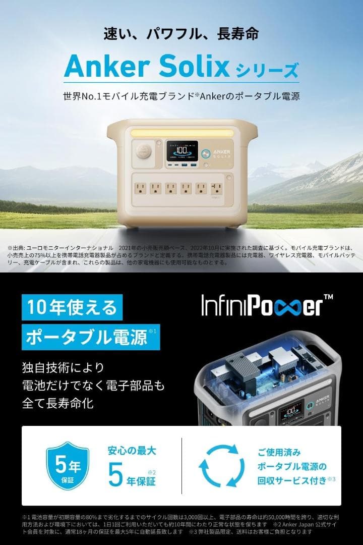Anker Solix C1000 ポータブル電源 アンカー 2000W 充電