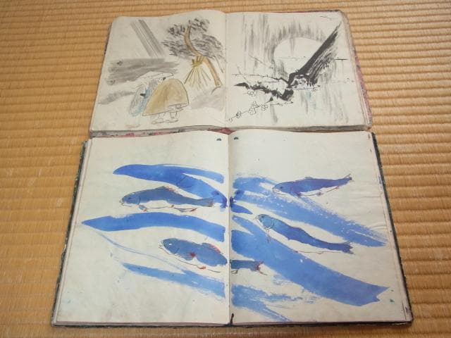 明治30年頃◆桐生市実業家『前原悠一郎』直筆 色付き水墨画集 2冊各100ページ