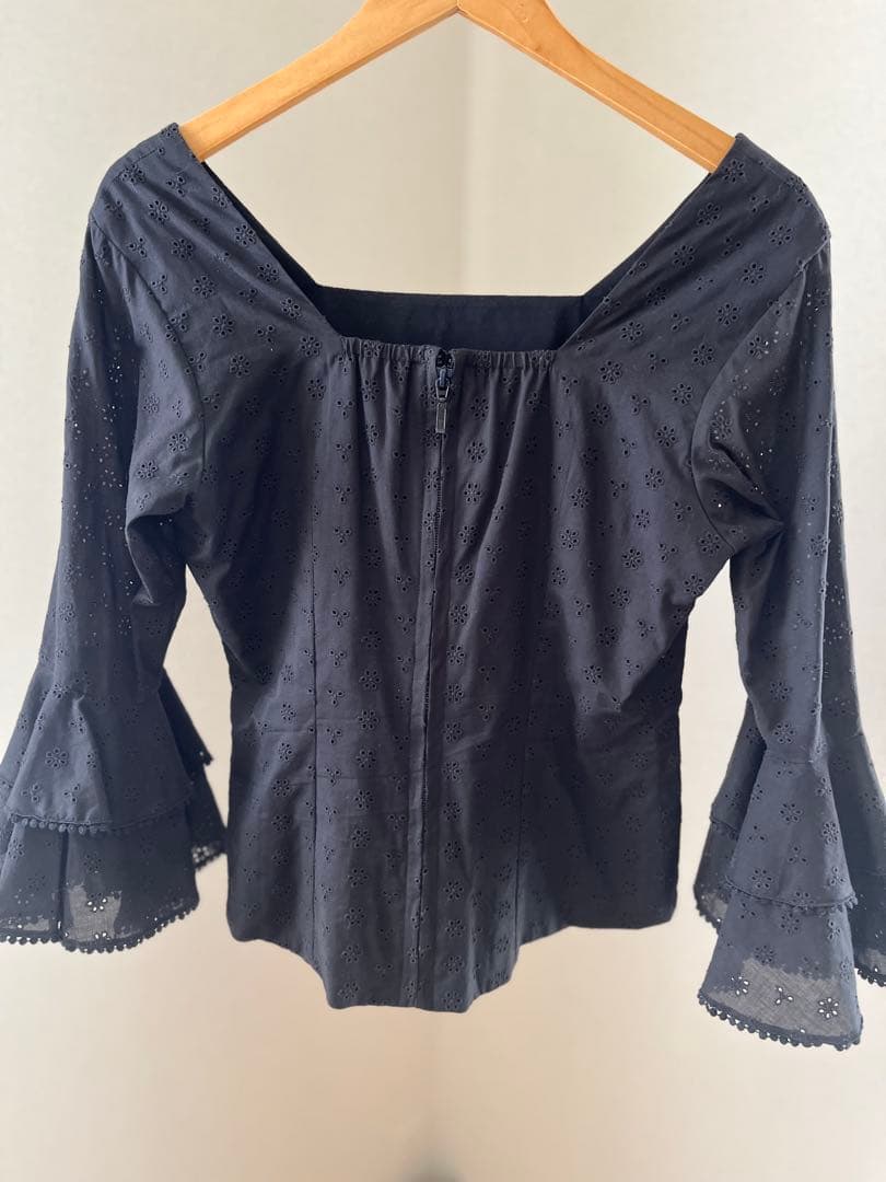 【フラメンコ衣装】フレアスリーブ ブラック トップス　黒　コットン系　サイズL