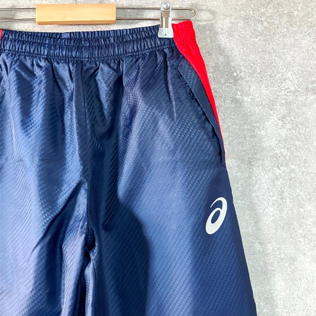 asics　トラックパンツ　ネイビー　フルレングス　フィットネス　スポーツ