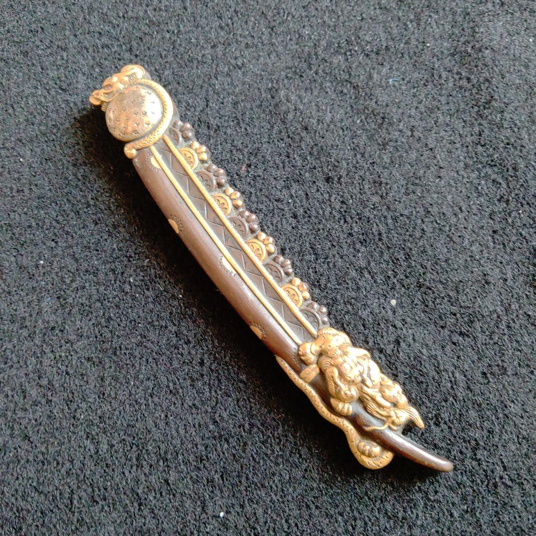 小柄　金象嵌　龍虎の図　河内守源行平