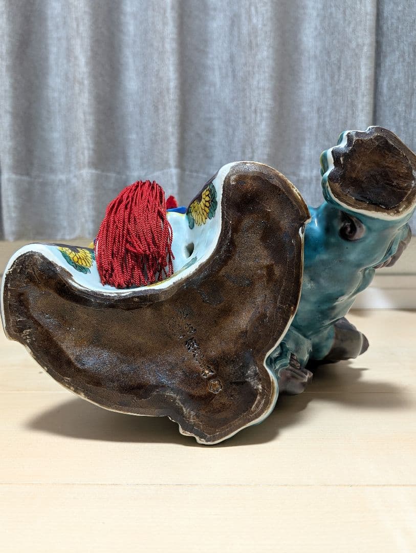 九谷焼 獅子 兜 縁起物 置物 陶器 骨董品 時代物 アンティーク 古民家