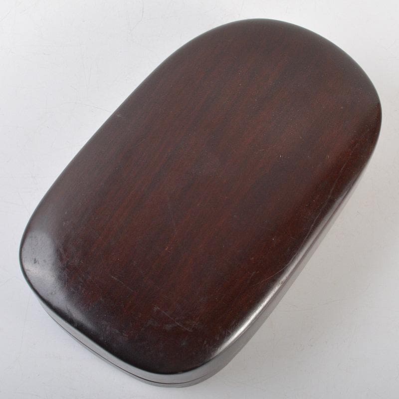 中国　書道具　花刻　端渓硯　唐木箱付　V　R7139