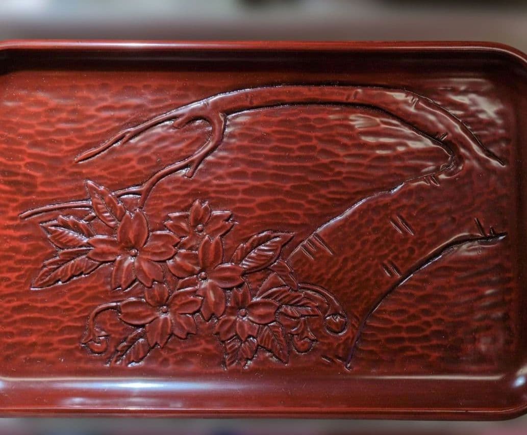 鎌倉彫、漆器 ぶどう彫刻 盆