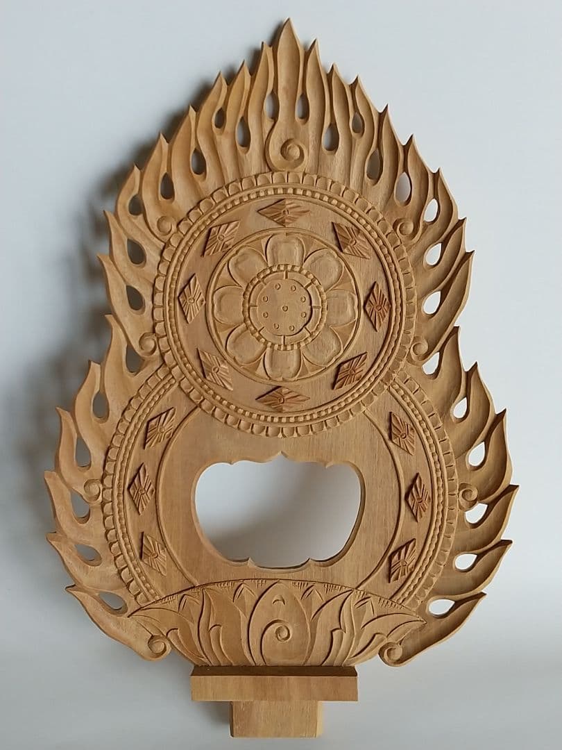 光背(3.5寸坐像用)#424 透し彫 火焔 ◆白檀 木彫 仏像付属品