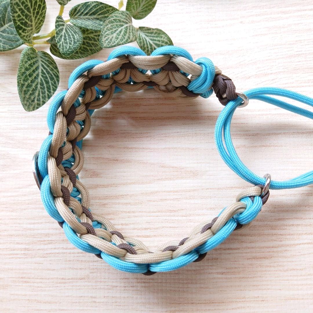 パラコード首輪　ハーフチョーク　ターコイズコンチョ付　中型犬　大型犬　№076