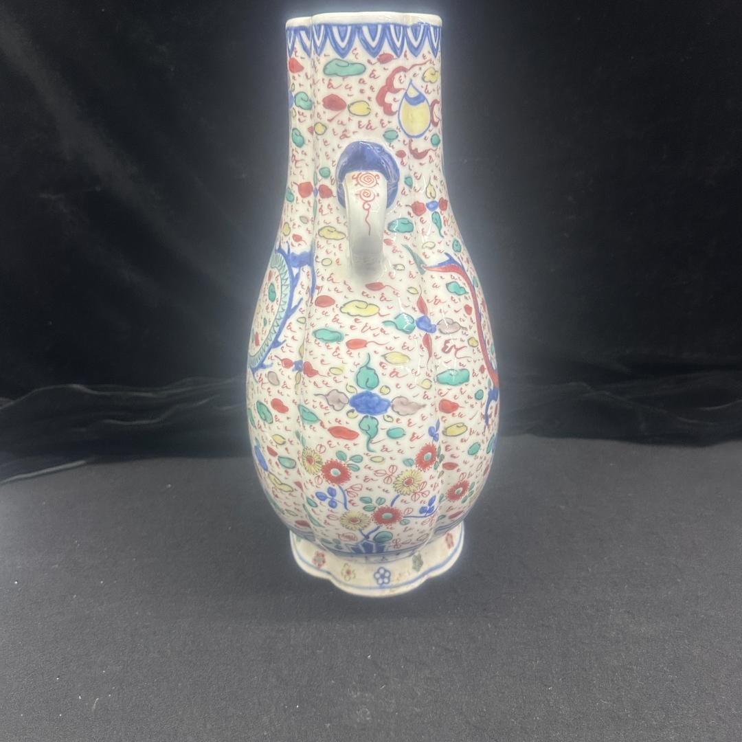 萬暦赤絵龍の図双耳瓶 明時代 花瓶