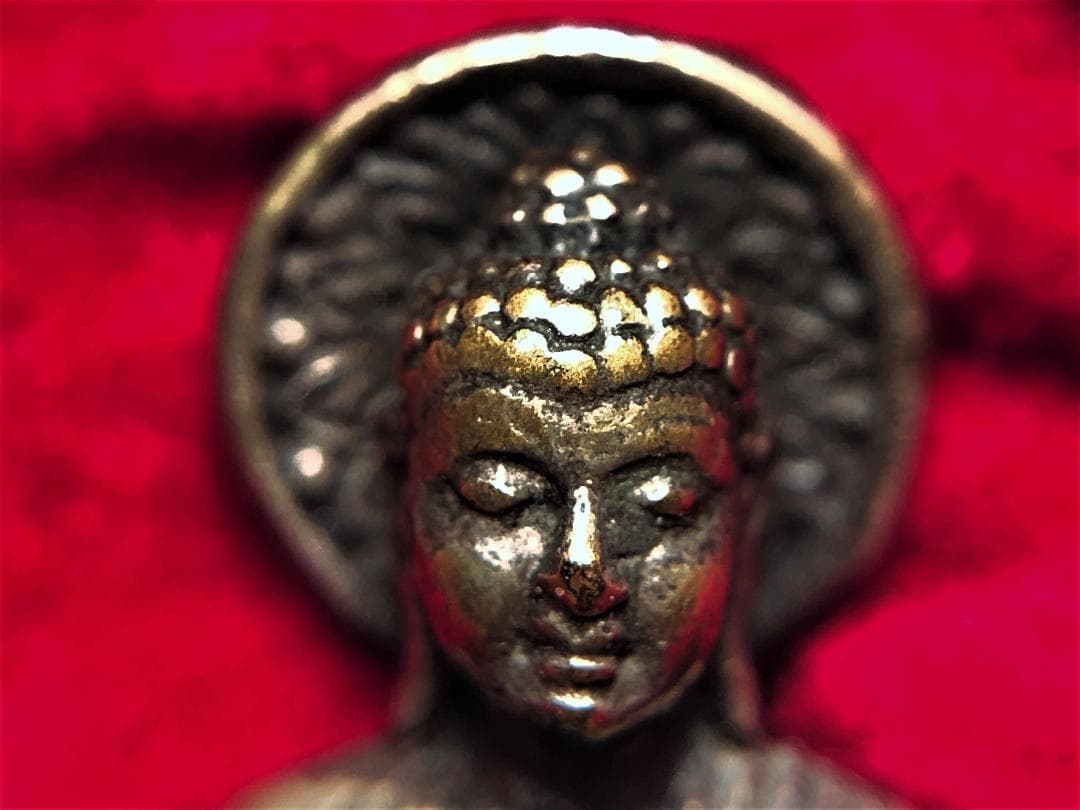 【 タイ鍍銀仏 】　骨董携行仏　ブラーフミー系文字刻