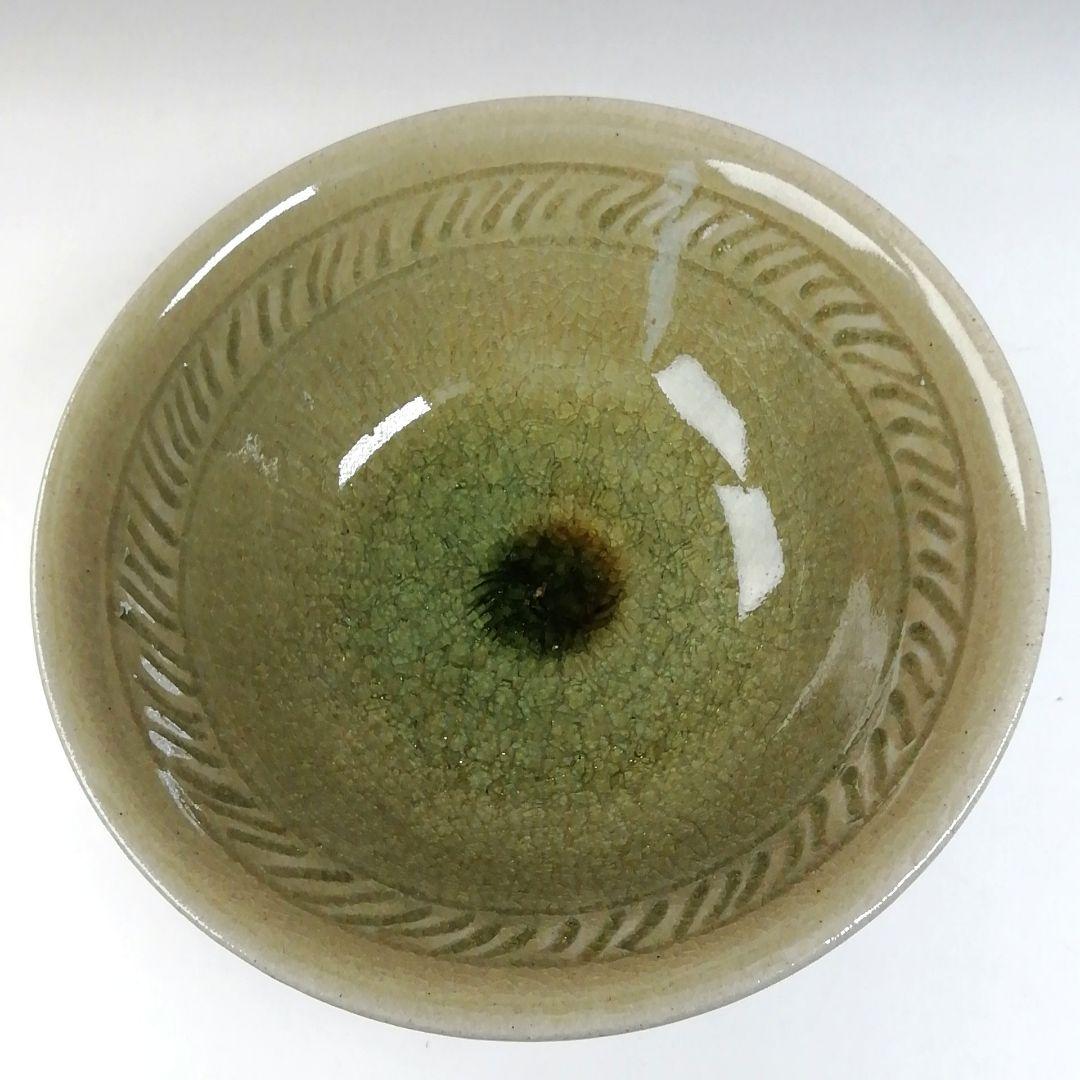 Ｔ５６９　茶碗　『青瓷　茶碗』『陶真窯　真下秀美』　共箱　抹茶碗　茶道具