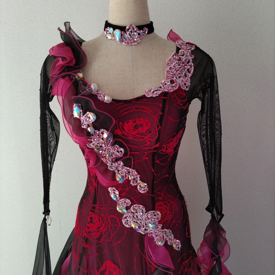 社交ダンスドレス 黒とピンク フリル